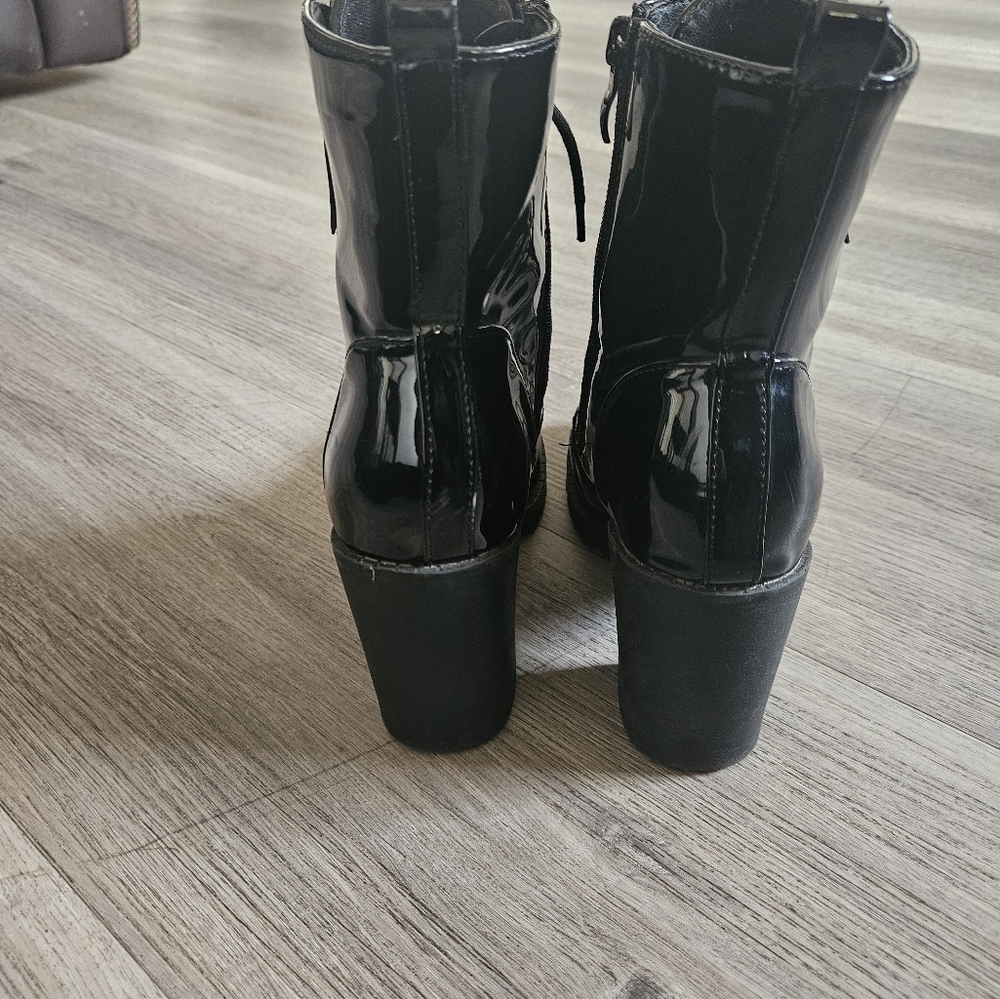 Gothic Glossy Leather Combat BootsBlackCombat Boots3.5"inch - Picture 5 of 7